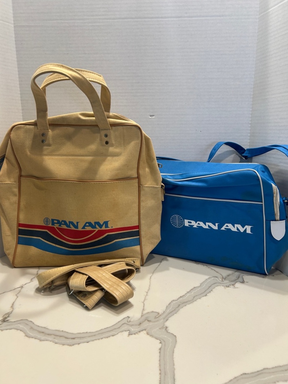 PAN AM Vintage Canvas Travel Tote & Duffle - Blue & Tan - *AGE WEAR